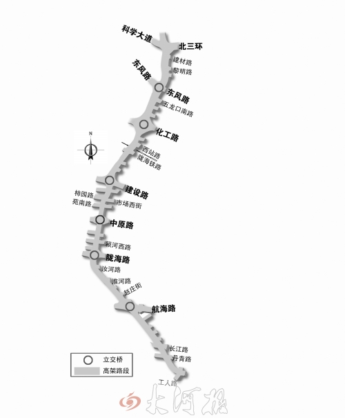 截至目前，僅剩西三環跨長江路、丹青路高架橋金水河處一座箱梁尚未澆筑。