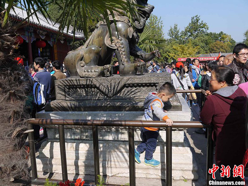 10月26日上午10點多，北京香山路賞紅客摩肩接踵