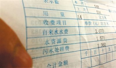 北京市某居民的水費單顯示，費用中有水資源費和污水處理費兩項附加收費。