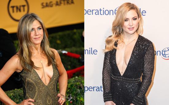 Jennifer Aniston & Kate Hudson出席重要場(chǎng)合也穿低胸裝。（圖片來源：臺(tái)灣東森新聞云）
