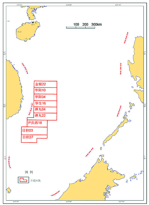 2012年中國海域部分開放區塊位置圖